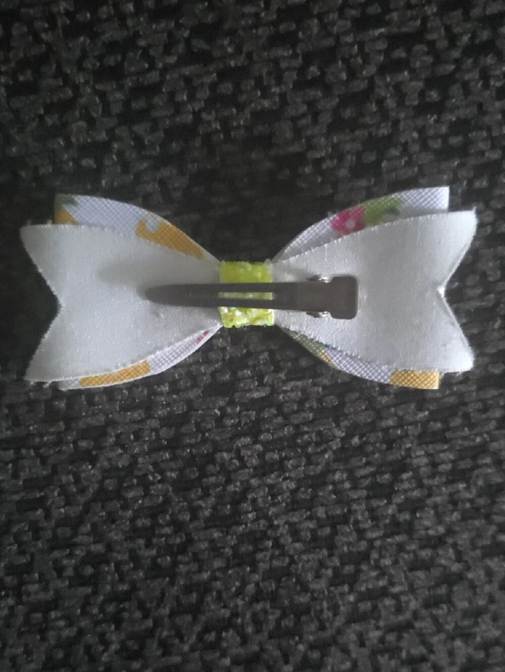 Yellow Pineapple Print Hair Bow Clip with Green Accents